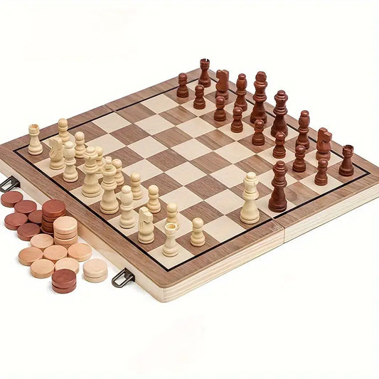 Premium Wood Chess Set with Checkers pieces