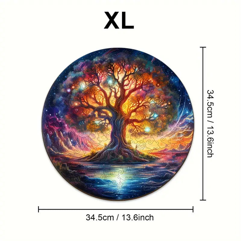 Round Wooden Puzzles - Starry Night Tree Of Life