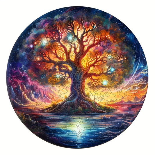 Round Wooden Puzzles - Starry Night Tree Of Life