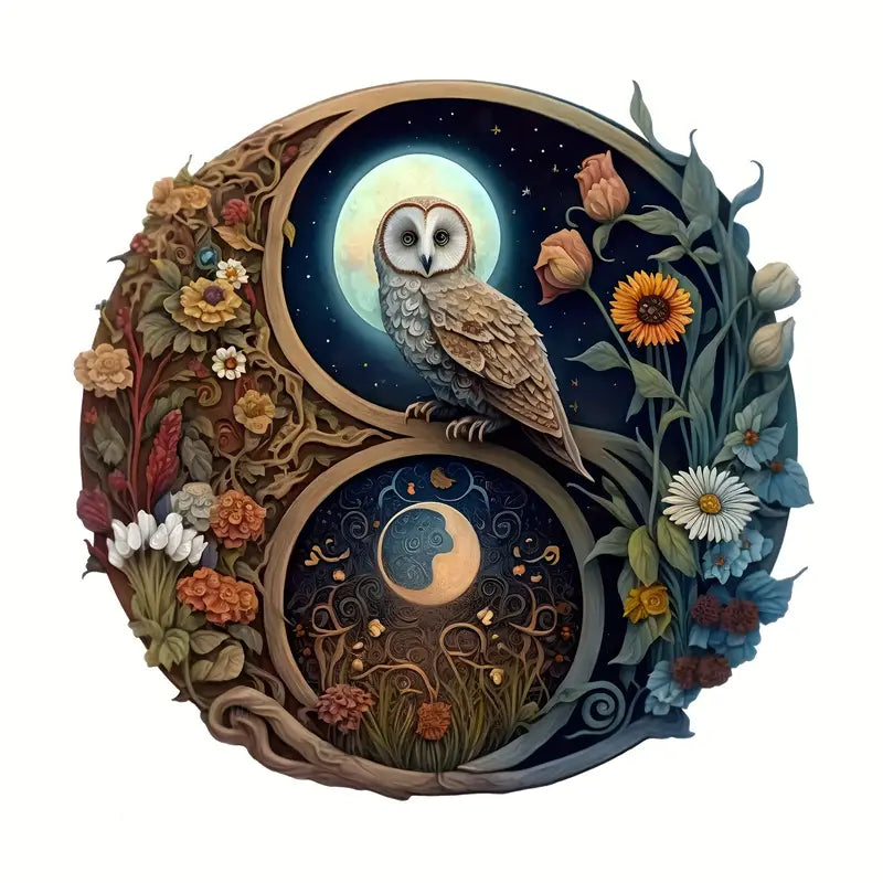 Round Wooden Puzzles - Yin Yang Pattern Owl