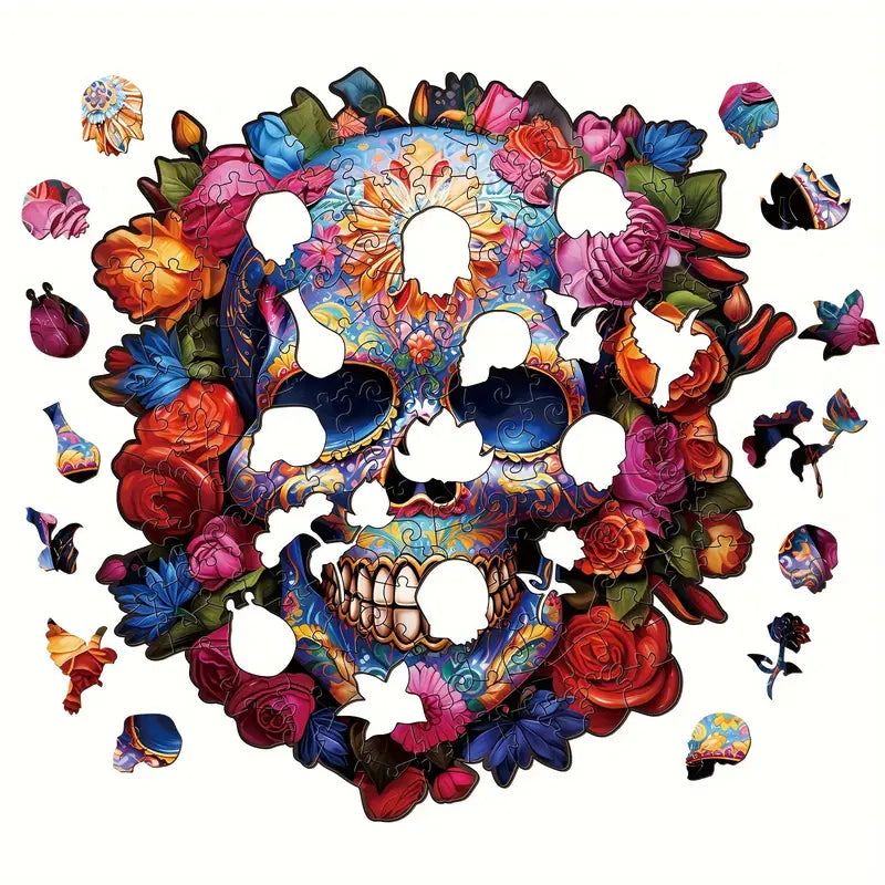 Shaped Wooden Puzzles - Skull and Flowers