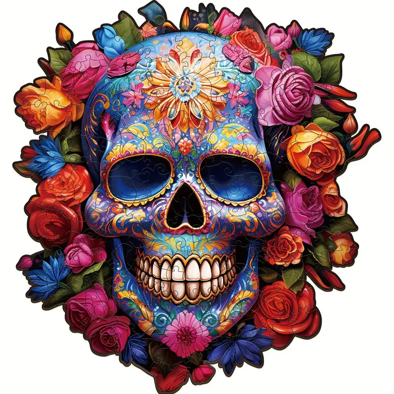 Shaped Wooden Puzzles - Skull and Flowers