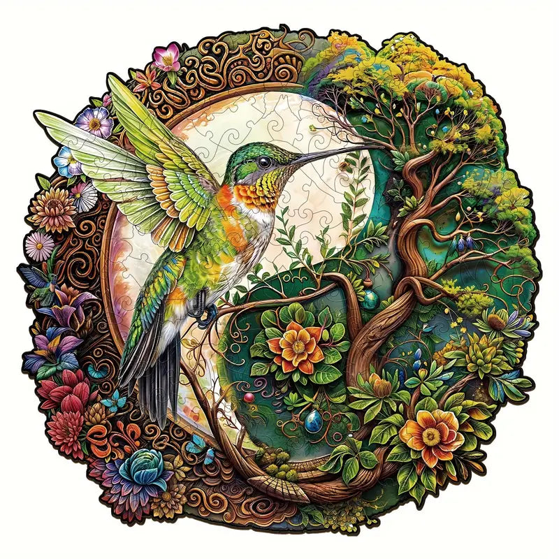 Round Wooden Puzzles - Yin-Yang Hummingbird