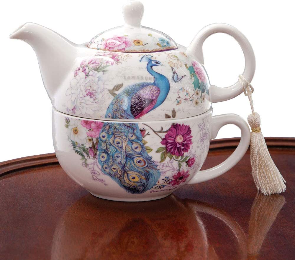 Peacock Teapot & Cup for One