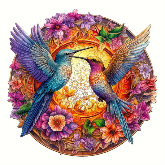 Round Wooden Puzzles - Hummingbird Pair