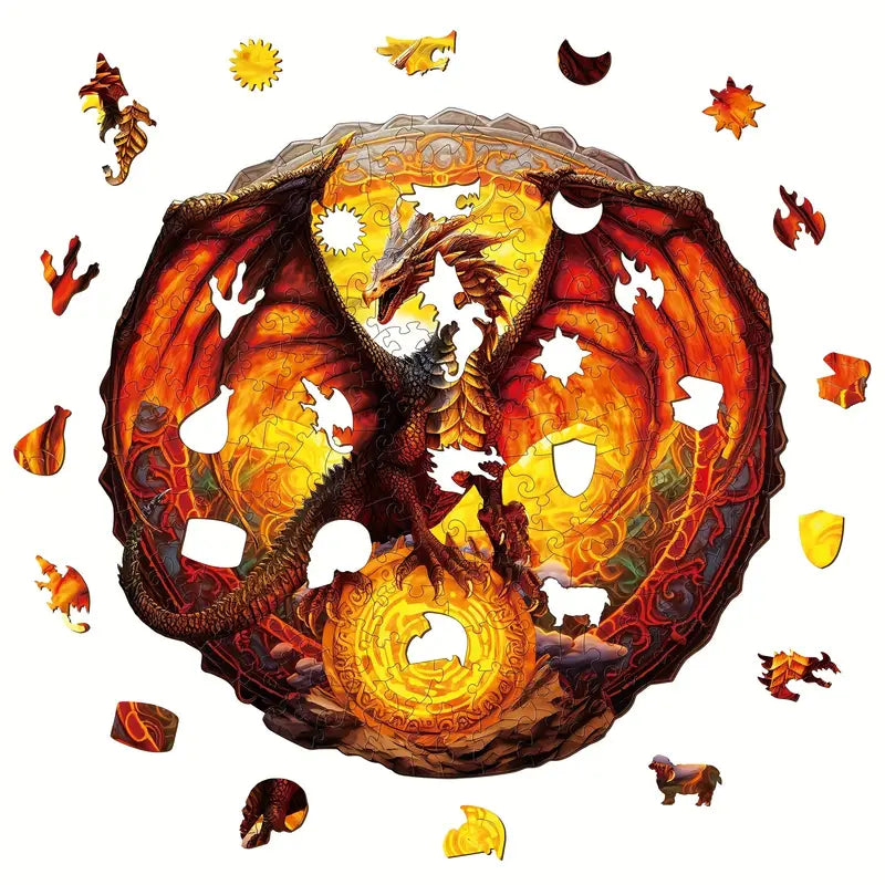 Round Wooden Puzzles - Fire Dragon Shield