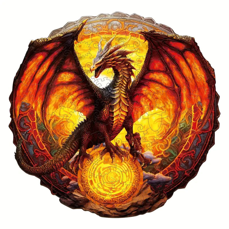 Round Wooden Puzzles - Fire Dragon Shield